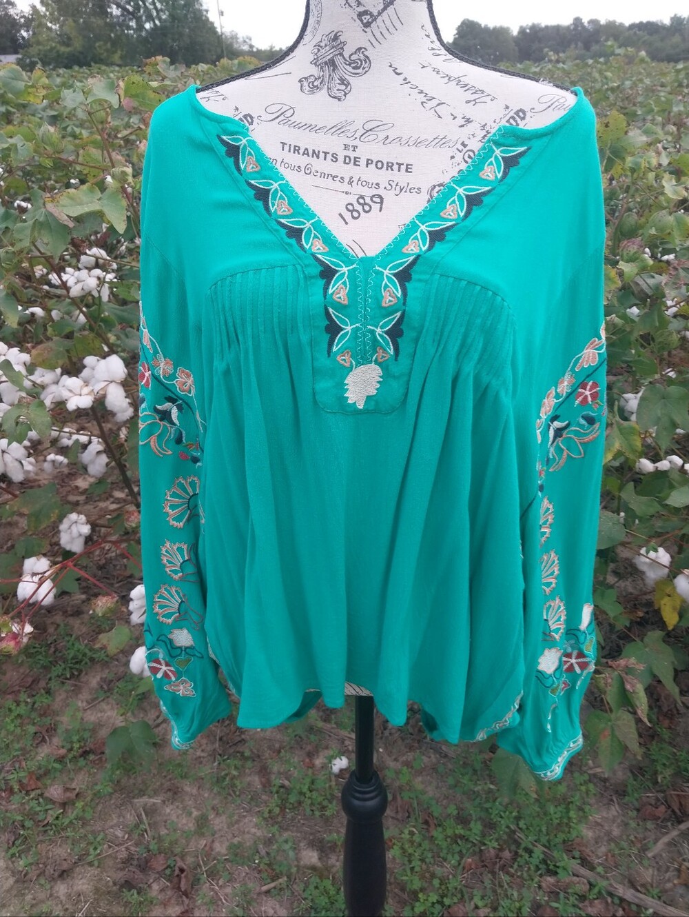 Boho Embroidered V-Neck Tunic /Poncho EASEL Top - Teal
